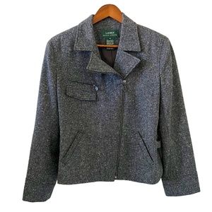 Lauren Ralph Lauren Wool Tweed Moto Style Jacket In Charcoal Gray Size 12